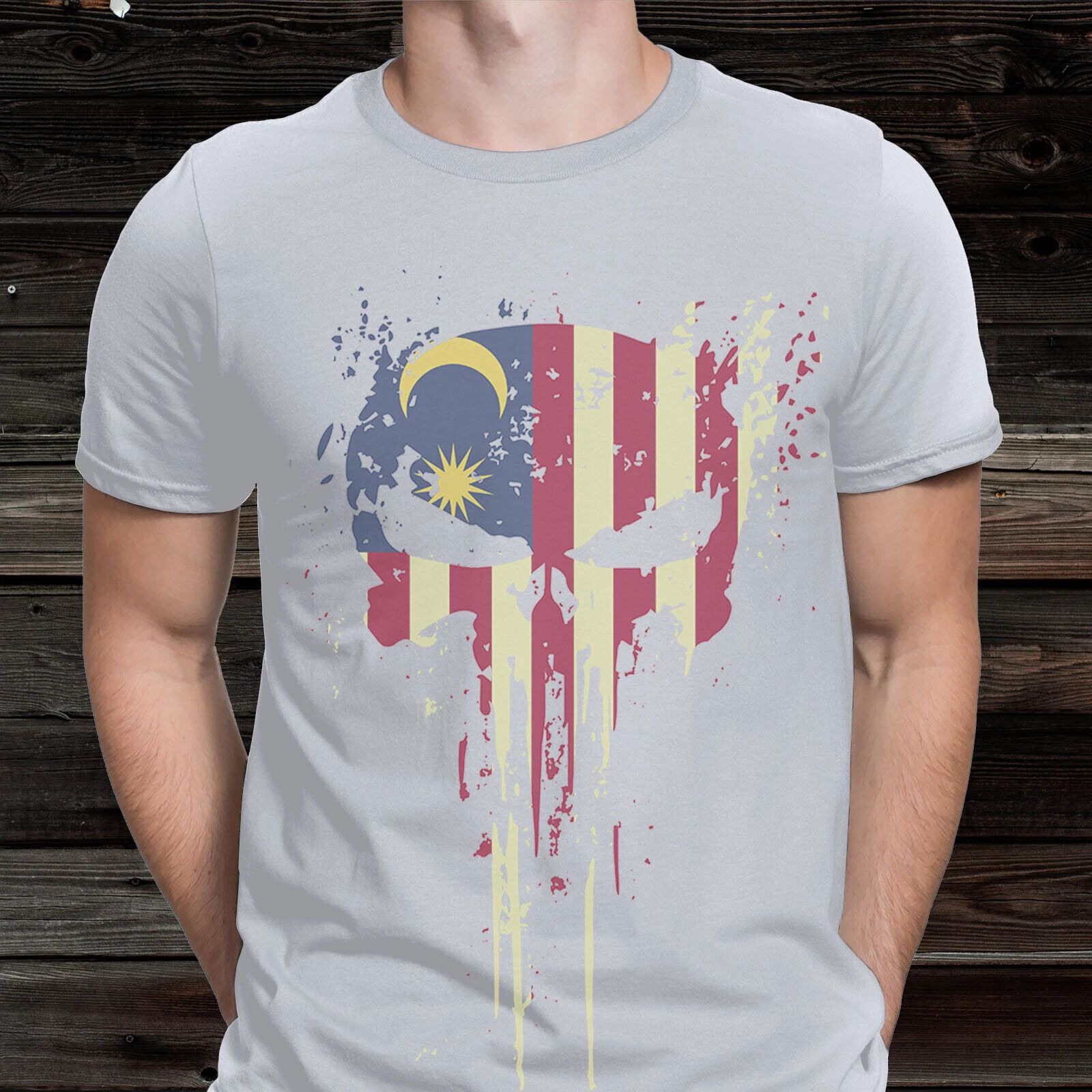 Malaysia Skull Flag Ride On Motorbike Ride Forever Biker Mens T-shirt #B