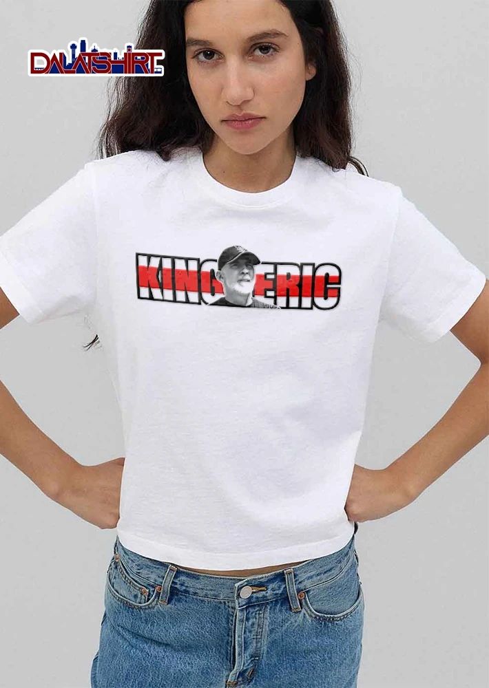 King Eric Bearded Man Portrait Baseball Cap Red White Stripe Block Letters shirt