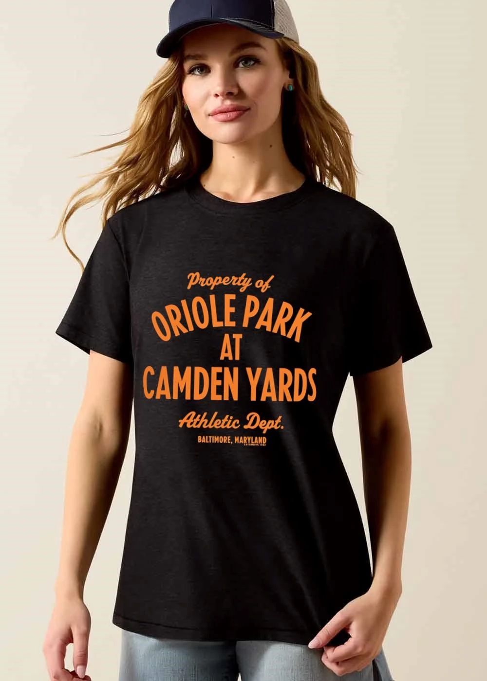 Property Of Oriole Park At Camden Yards Athletic Dept Baltimore Maryland Orange Vintage Typography shirt