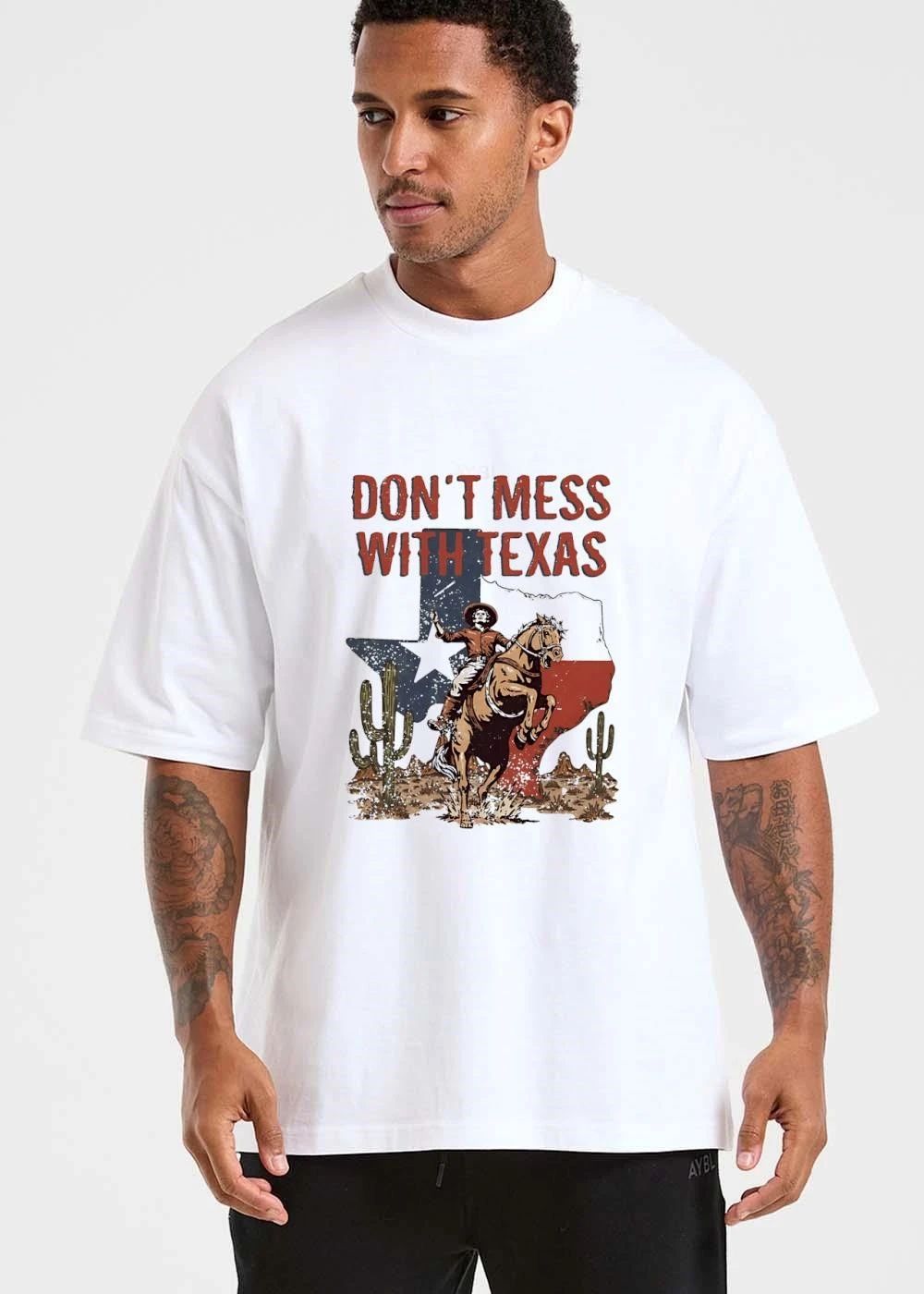 Dont Mess With Texas Cowboy Riding Rearing Horse State Map Desert Cactus Distressed Retro shirt