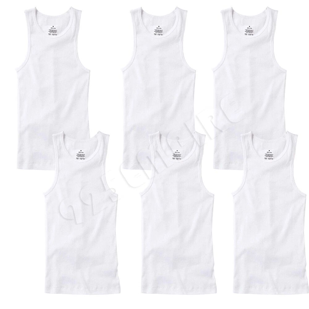 Men 100%Cotton Ribbed White Tank Top A-Shirt Wife Beater Undershirts Size:S-2XL