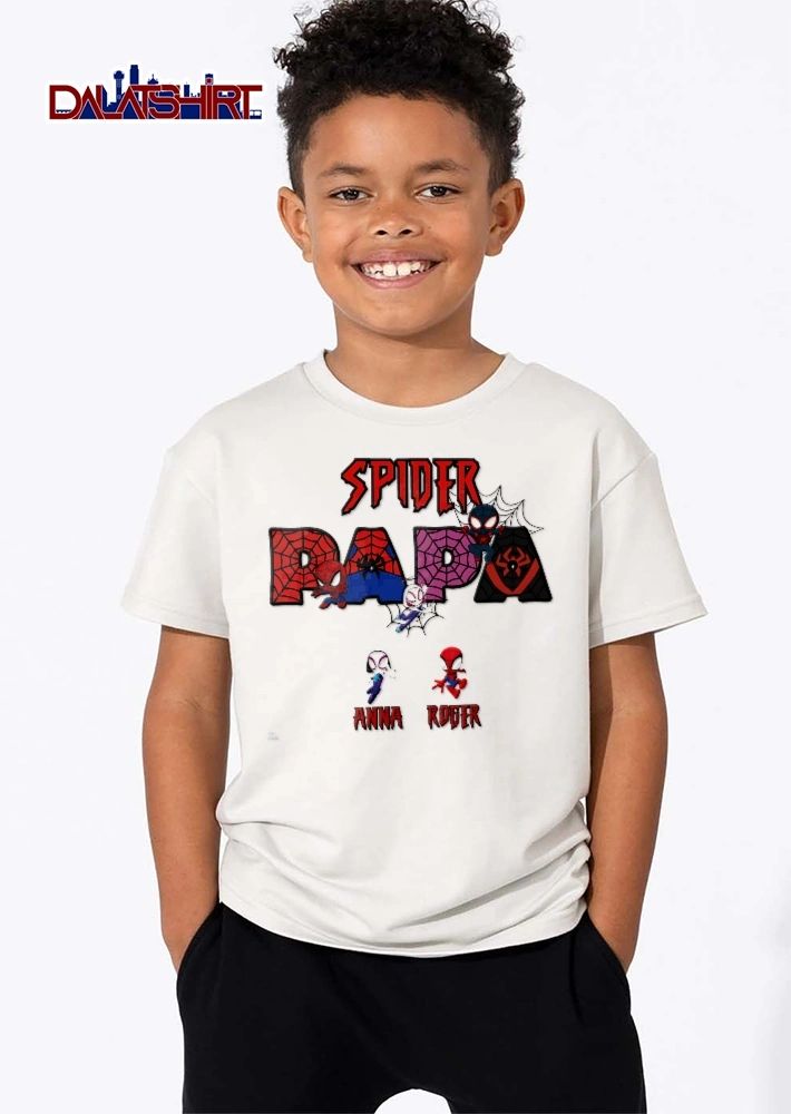 Spider Papa Anna Roger Chibi Superhero Characters Web Letters shirt