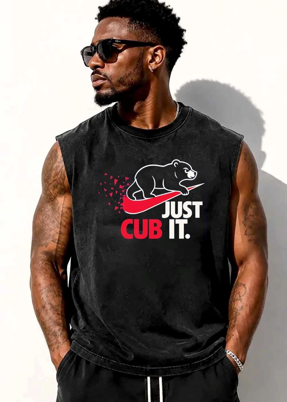 Just Cub It Black Bear Walking On Disintegrating Red Swoosh Logo shirt
