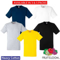 3 & 5 Pack Fruit Of The Loom Mens Heavy Cotton T Shirt Plain Casual Crew Tee