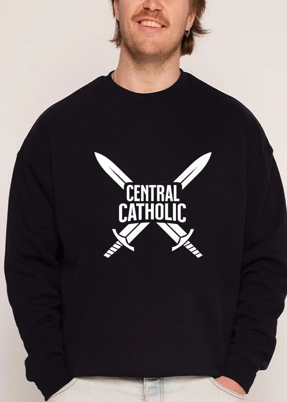 Central Catholic Bold Block Text Two Crossed Swords Silhouette shirt