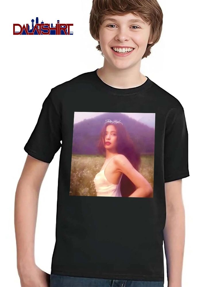 Fallen Angel Woman In Flower Field Mountain Background Photo shirt