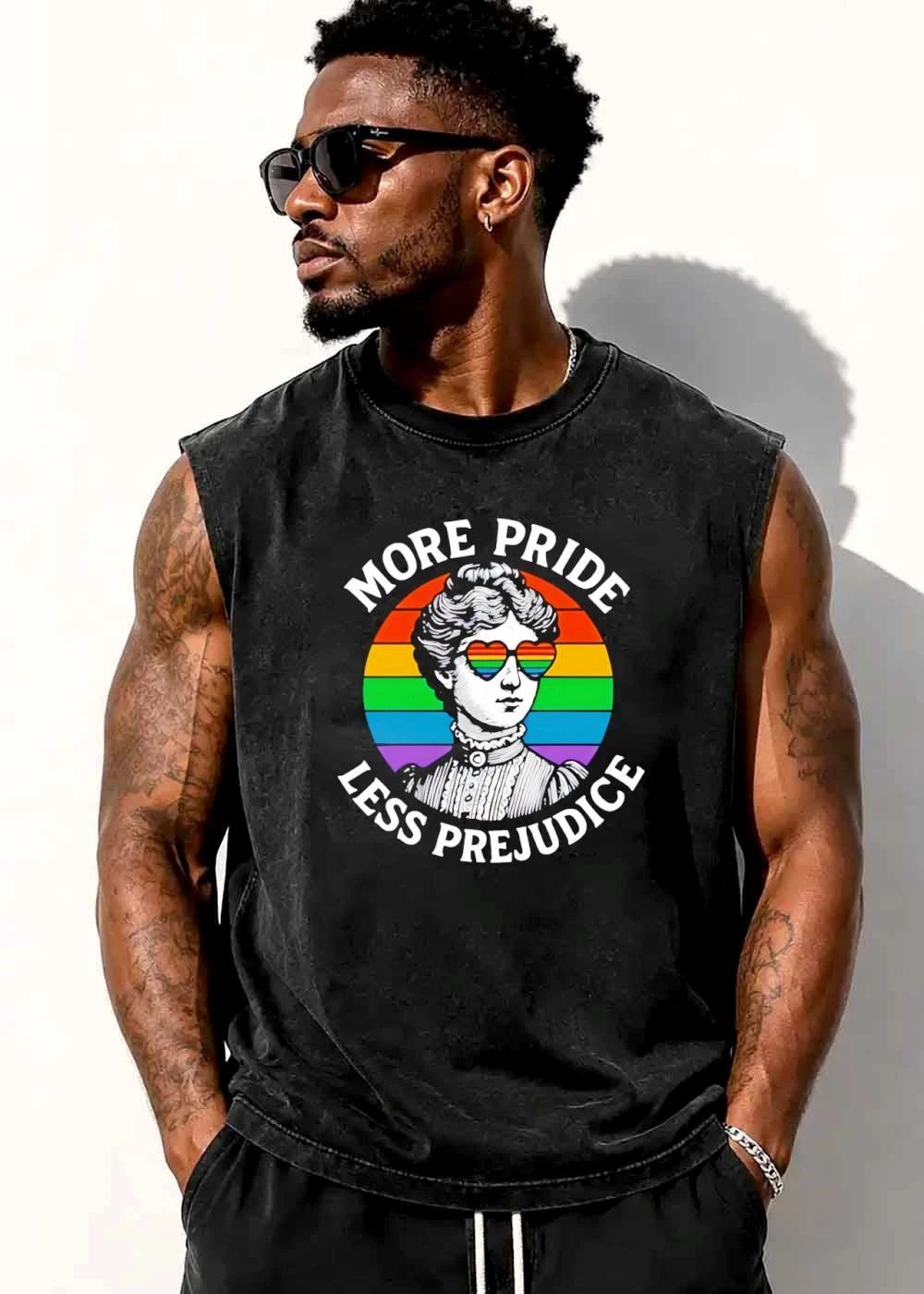 More Pride Less Prejudice Victorian Woman Rainbow Heart Sunglasses Circle shirt