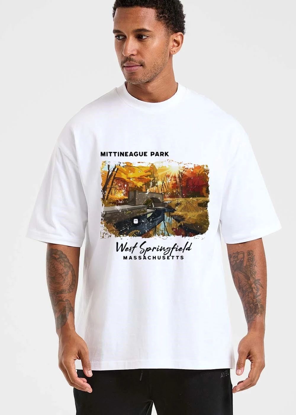 Mittineague Park West Springfield Massachusetts Autumn Foliage Stone Bridge Stream Watercolor Landscape shirt