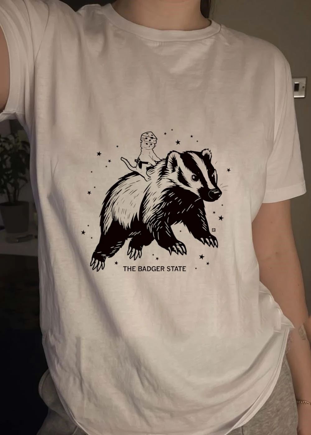 The Badger State Kitten Wearing a Cheese Hat Riding a Badger shirt