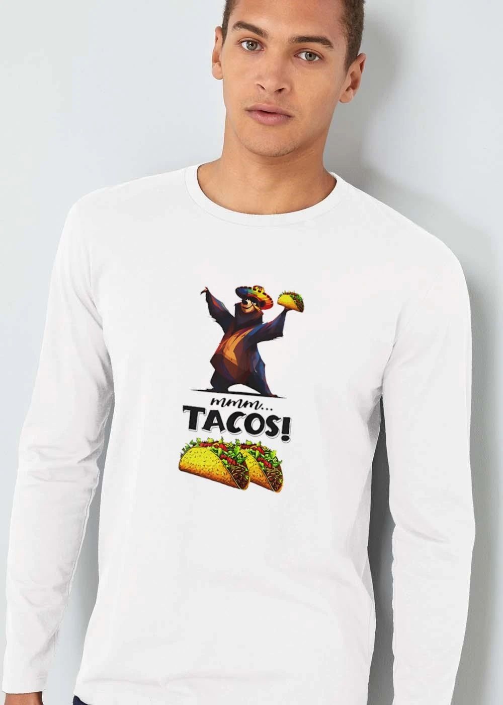 Mmm Tacos Cartoon Bear Wearing Colorful Sombrero Holding Food shirt