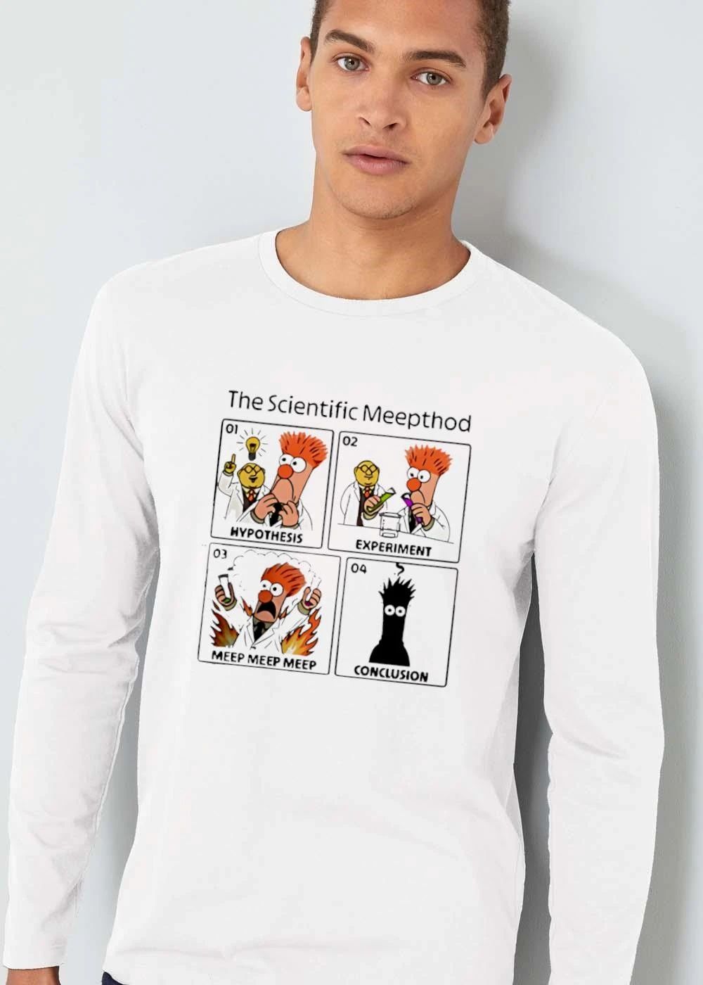 The Scientific Meepthod 01 Hypothesis 02 Experiment 03 Meep 04 Conclusion Cartoon Beaker Comic Panels shirt