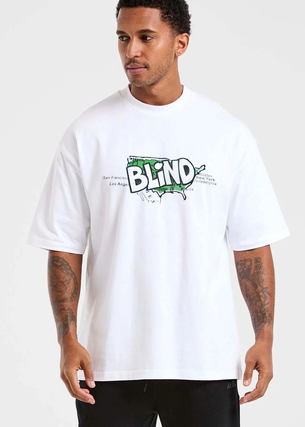 Blind Green US Map Major City Names Graffiti Cartoon Outline shirt