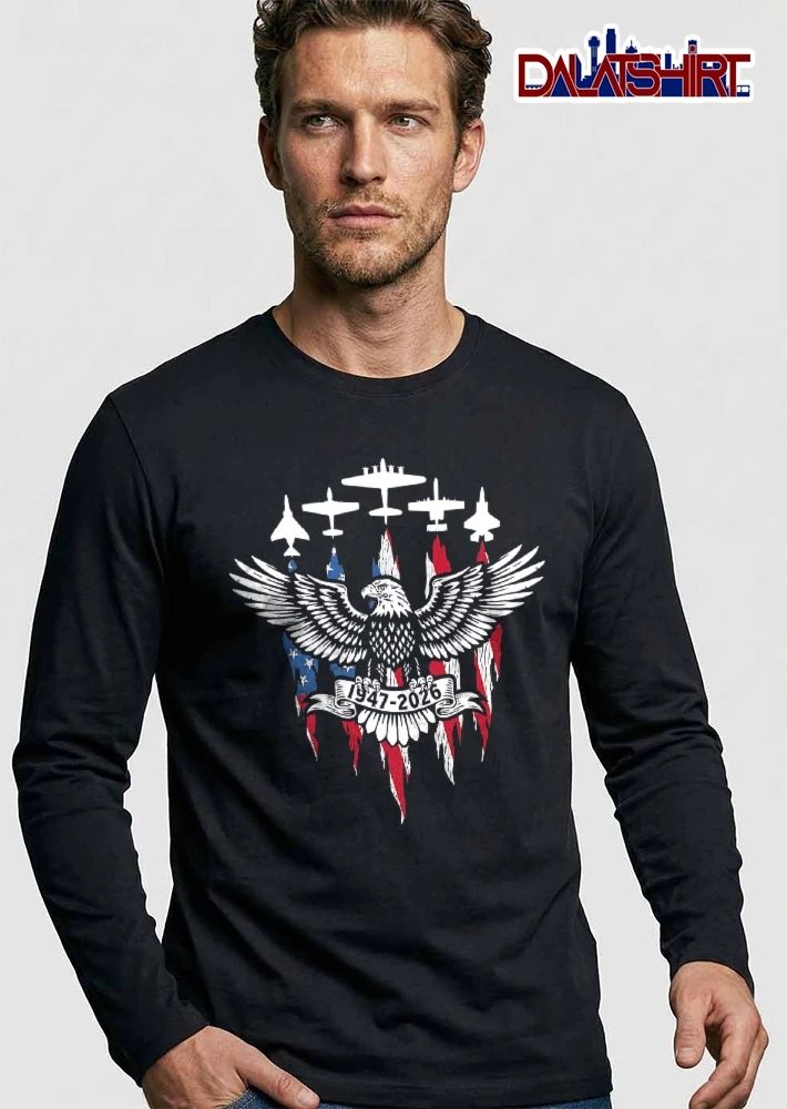 1947 2026 Bald Eagle Wings Spread Distressed American Flag Jets shirt