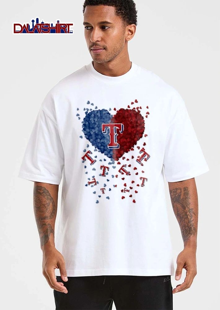 Texas Rangers MLB Red Blue Split Heart Falling Team Logos shirt