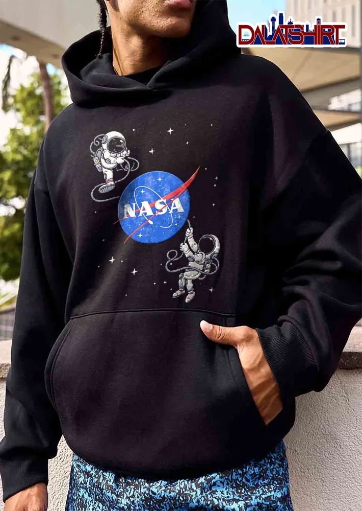 Nasa Two Cartoon Astronauts Spacewalking Floating Space shirt
