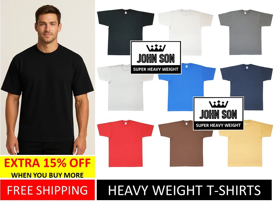 Men's Tall T-shirts Short Sleeve Blank Heavy Weight Big Size Crew [ JOHN SON ]
