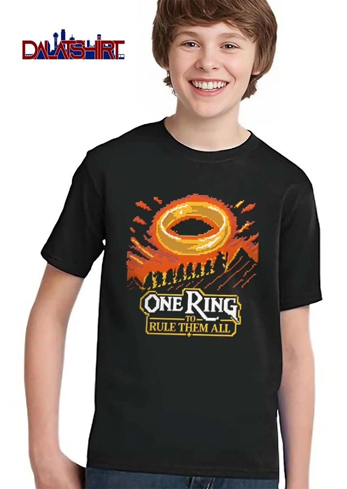 One Ring To Rule Them All Pixel Art Fellowship Silhouette Mountain Glow shirt