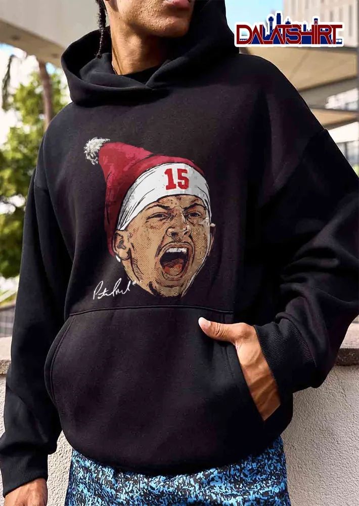 Pat Mahomes Screaming Face Red Santa Hat Halftone Caricature shirt