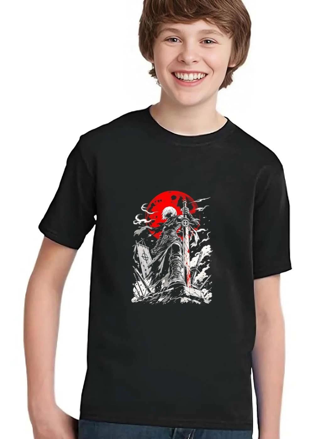 Dark Fantasy Warrior With Bloody Sword And Red Moon Battlefield shirt