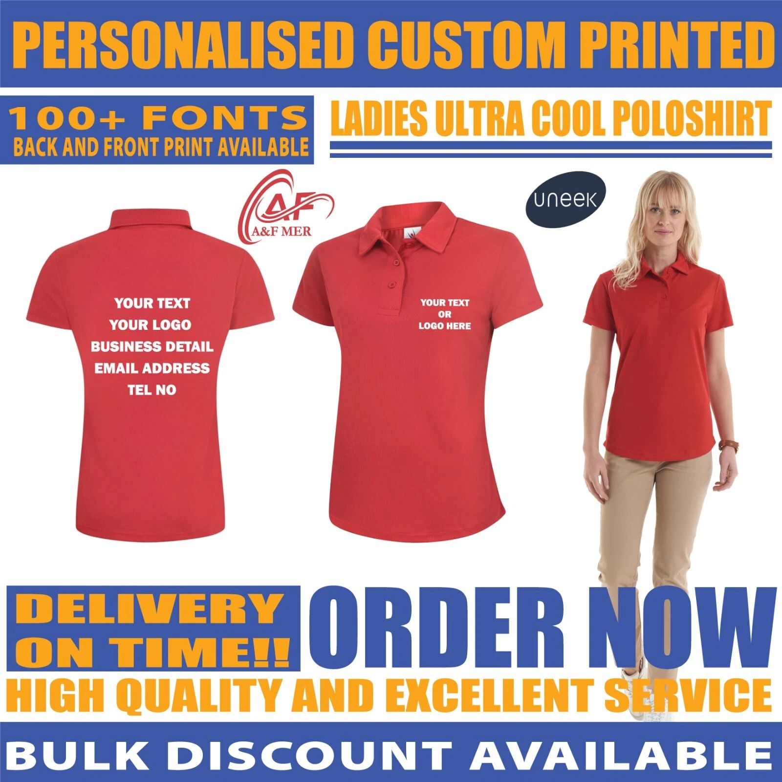 Personalised Custom Ladies Ultra Cool Polo Shirt Your Text Logo Unisex UC126