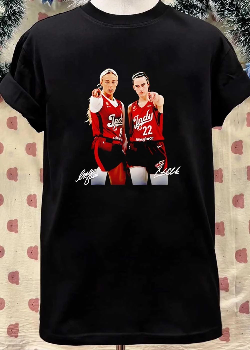 Indiana Fever WNBA Lexie Hull Caitlin Clark Two Basketball Players Pointing Red Jersey Photo shirt