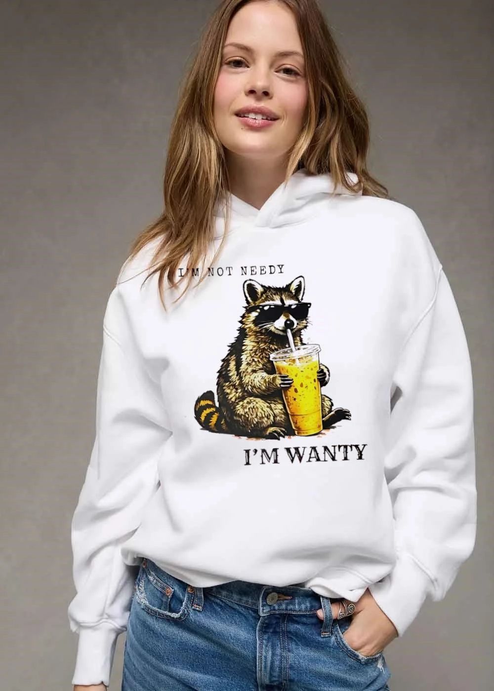 Im Not Needy Wanty Raccoon Wearing Black Sunglasses Drinking Iced Beverage shirt