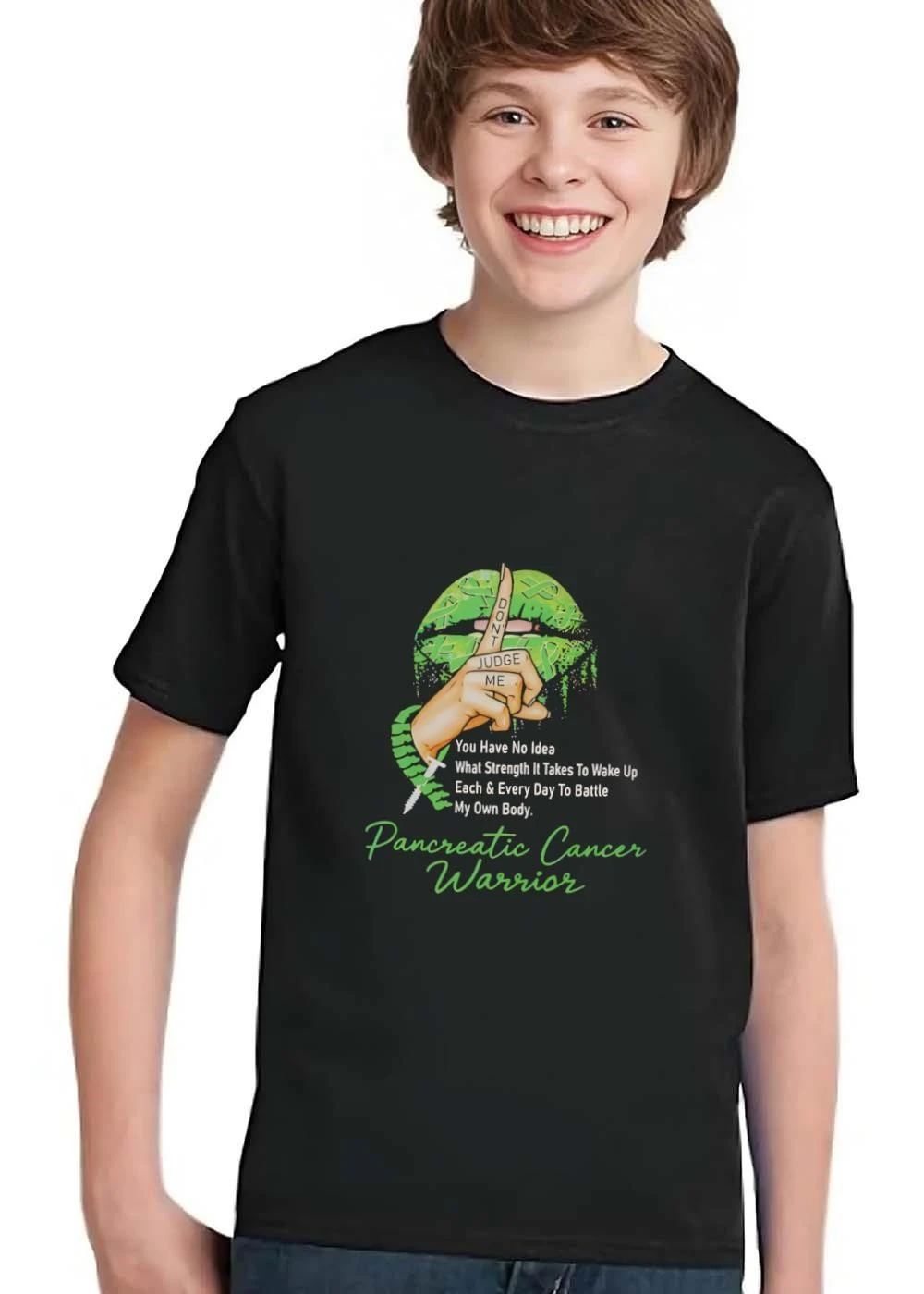 Dont Judge Me You Have No Idea Pancreatic Cancer Warrior Green Ribbon Lips Shushing Hand shirt