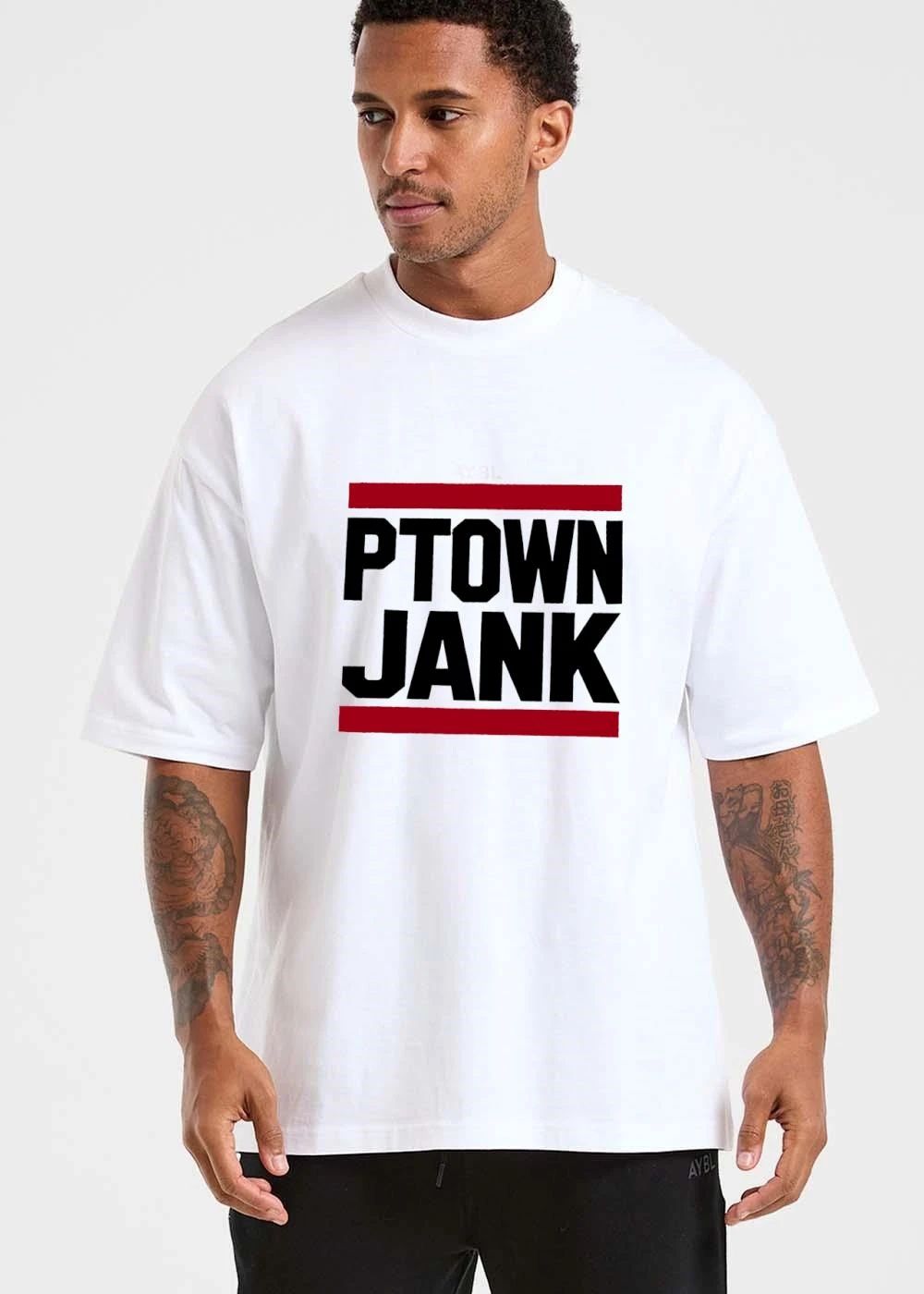 Ptown Jank Stacked Bold Block Lettering Red Horizontal Bars shirt