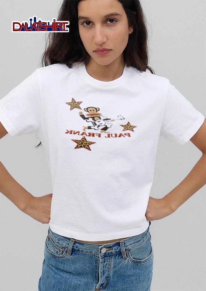 Paul Frank Cartoon Monkey Playing Guitar Leopard Stars shirt