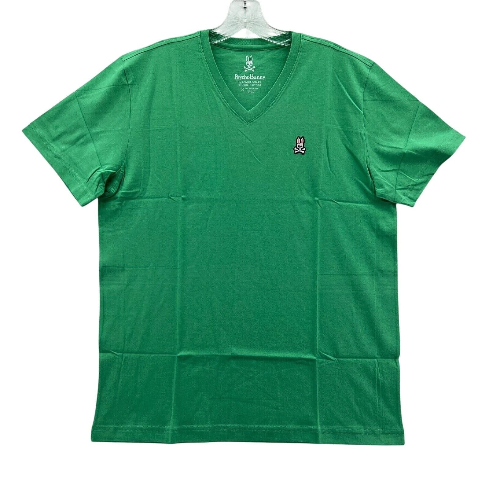 Psycho Bunny Shirt Mens Size 5 Medium Green V-Neck Embroidered Logo Pima Cotton