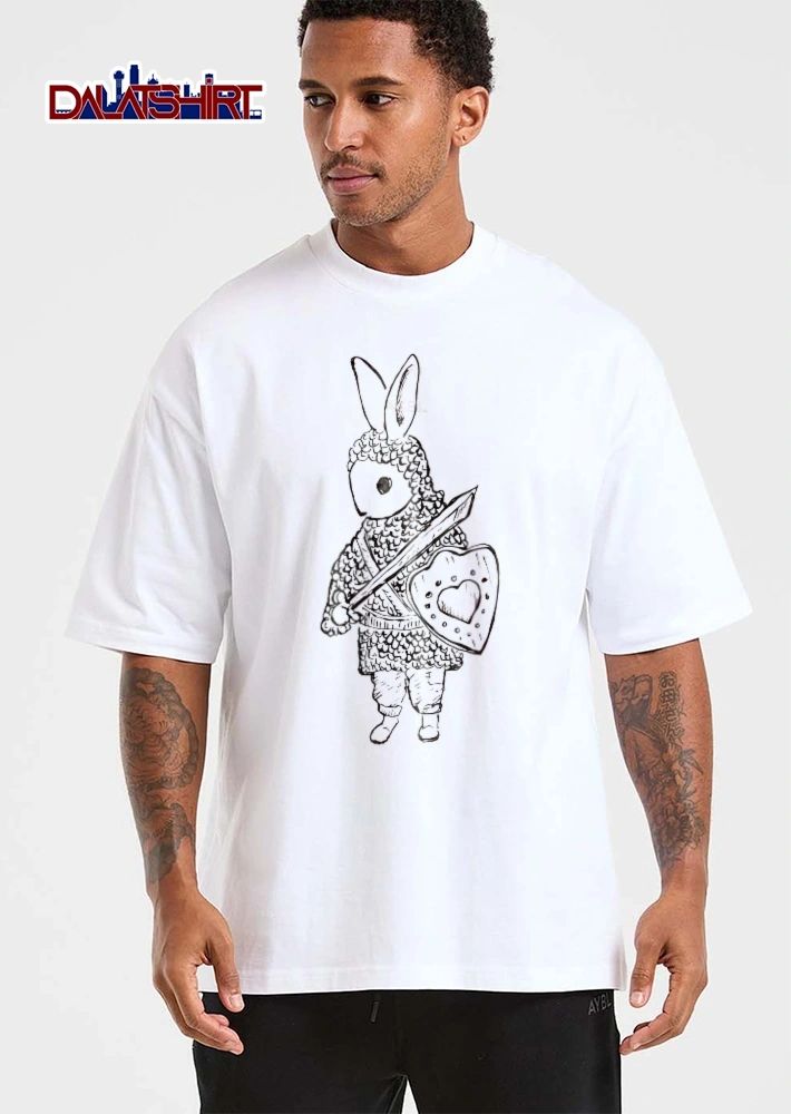 Rabbit Knight Chainmail Armor Sword Heart Shield Line Art Sketch shirt