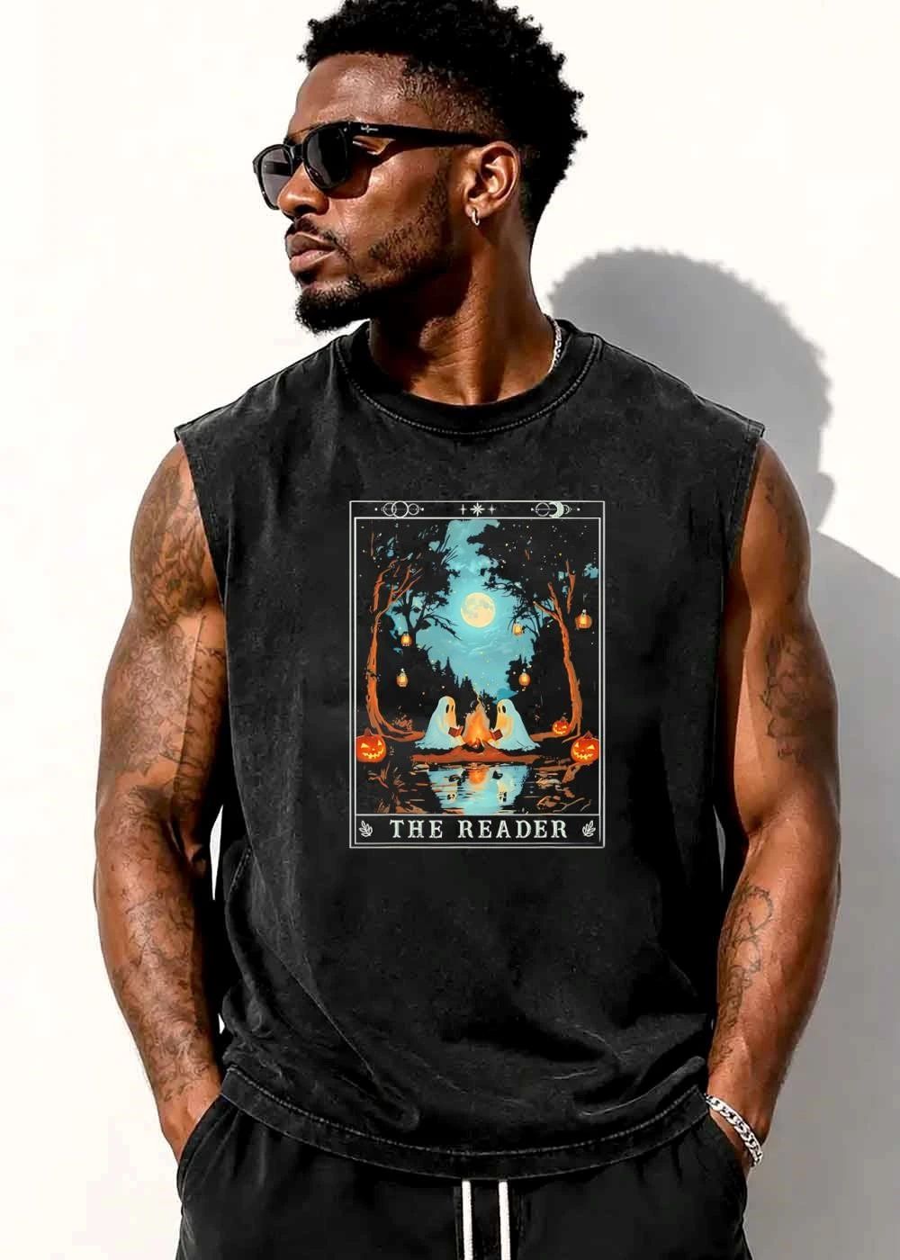 The Reader Tarot Card Cute Ghosts Reading Campfire Forest shirt