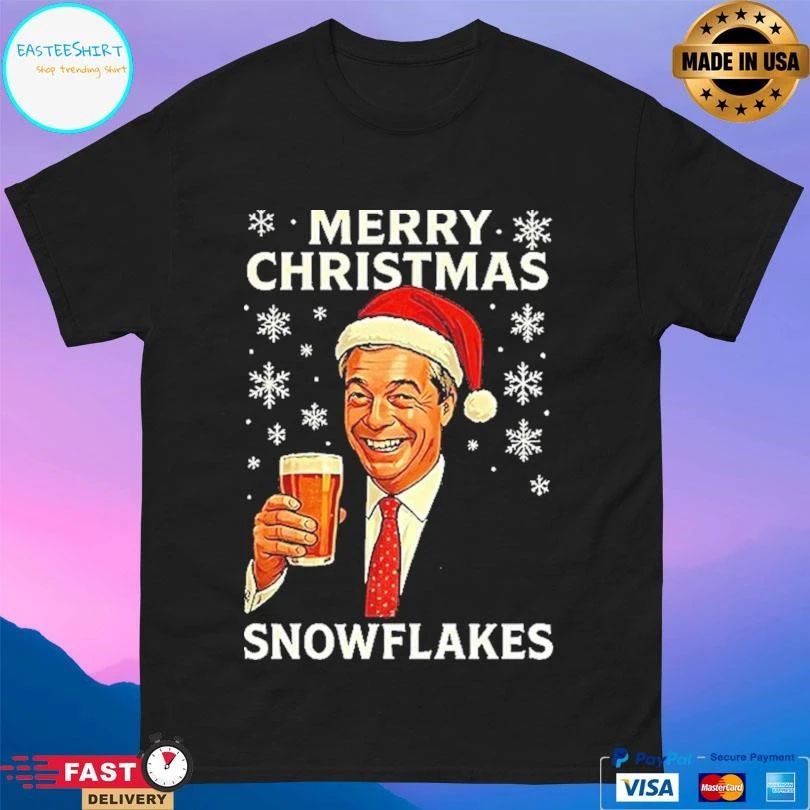 Nigel Farage Raises His Glass Reform Merry Christmas Snowflakes 2025 T-shirts