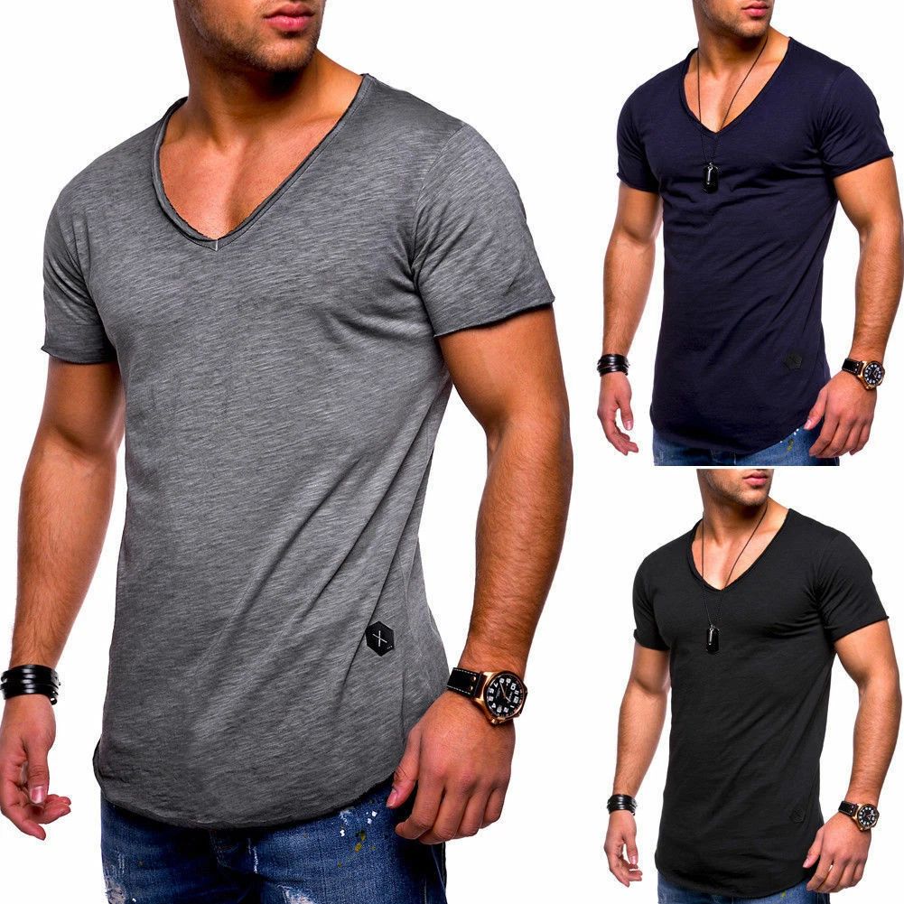 Men's Slim Fit Short Sleeve Muscle Tee T-shirt Casual Blouse Solid Tops Shirt