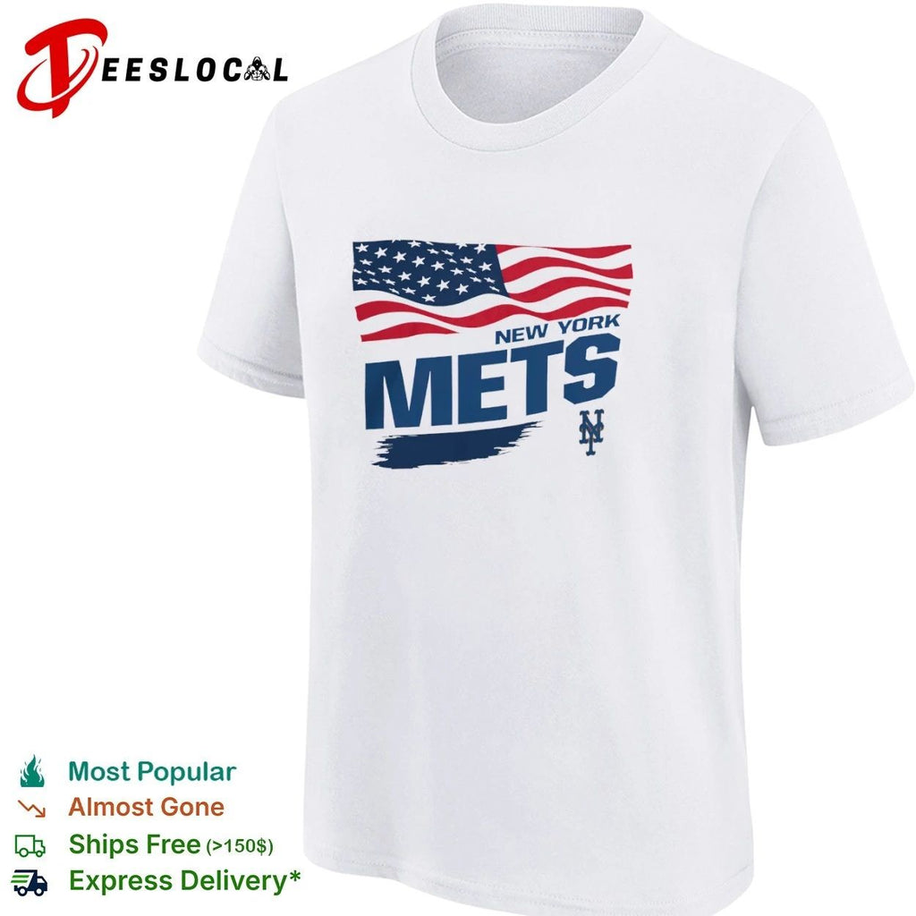 New York Mets Waving American Flag MLB T-shirt
