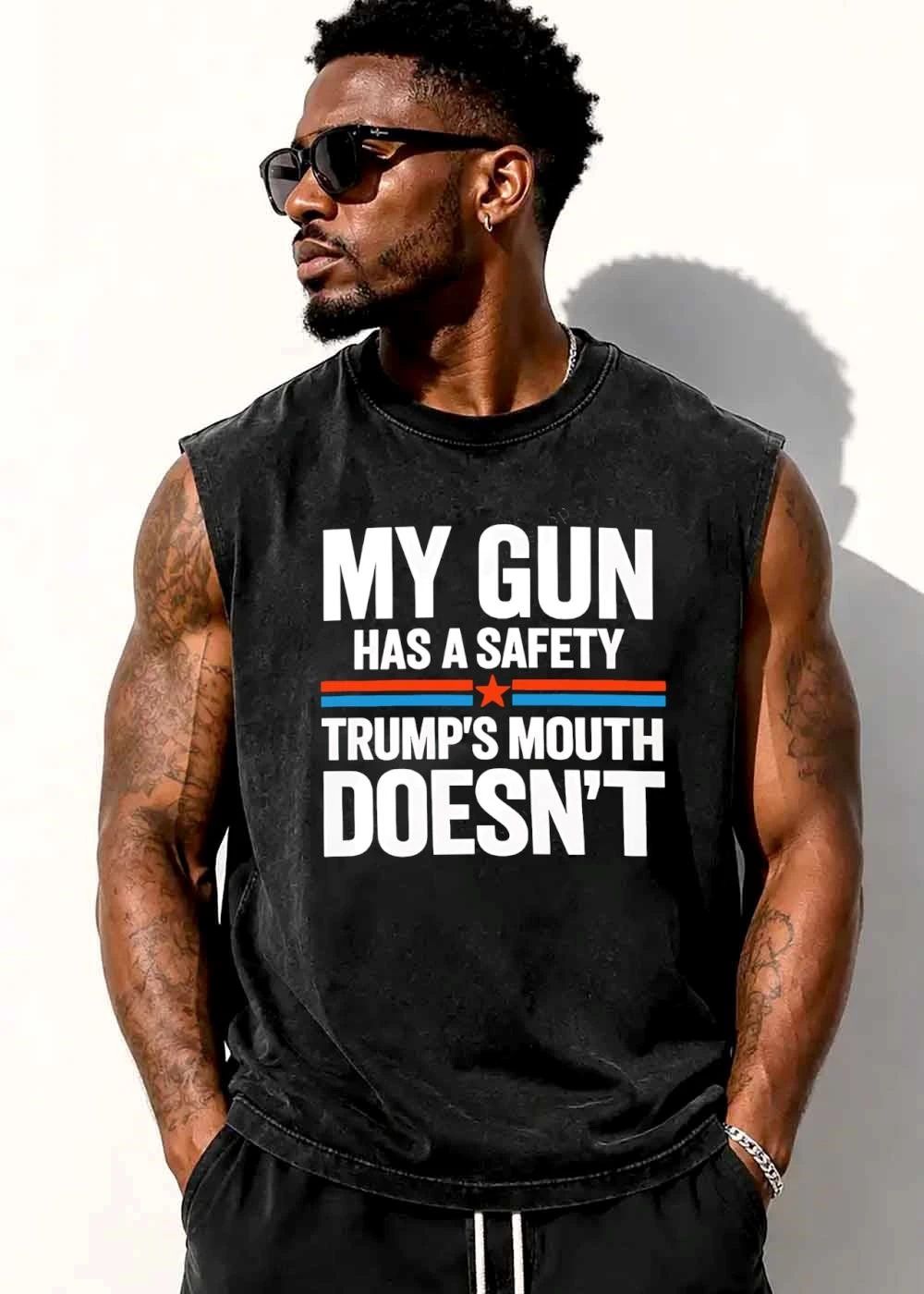My Gun Has A Safety Trumps Mouth Doesnt Red Blue Stripes Star shirt