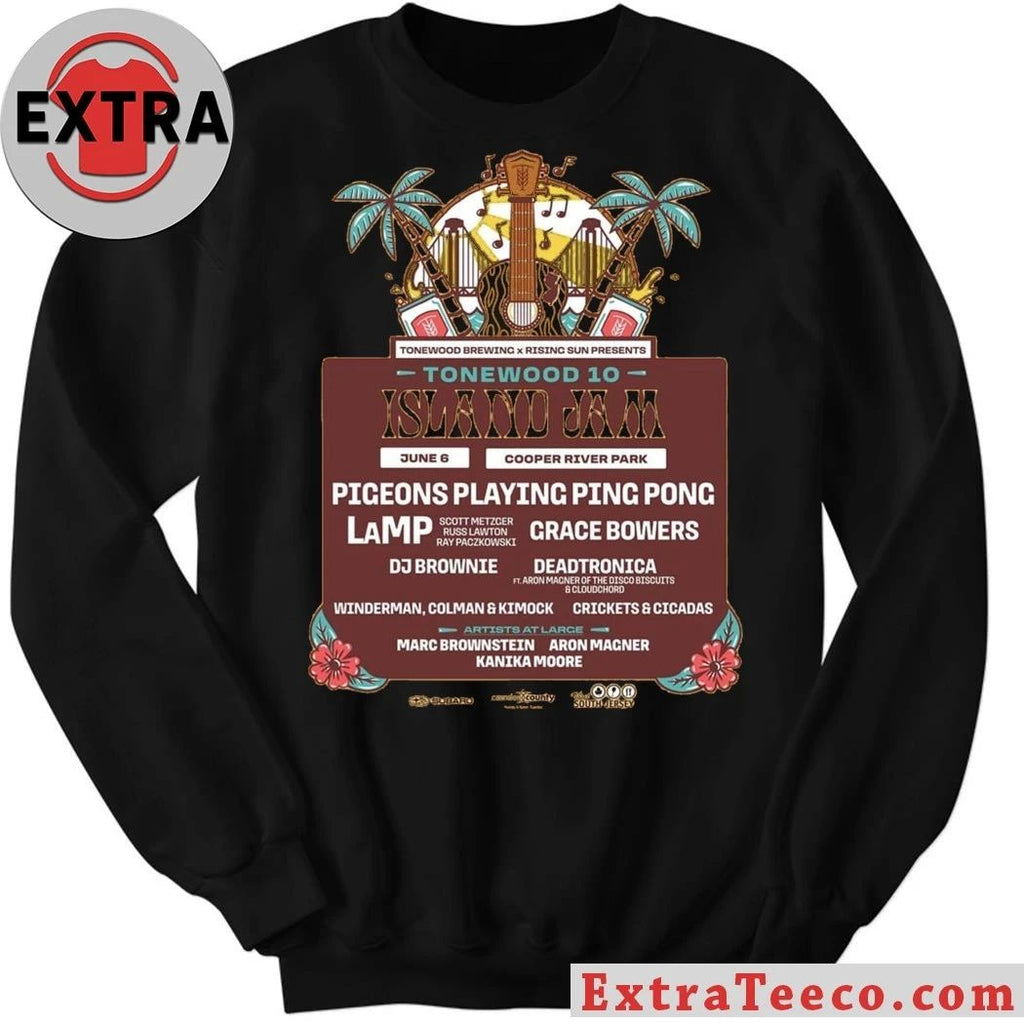 Poster for Tonewood 10 Island Jam, a music festival celebrating the 10th anniversary of Tonewood Brewing Shirt