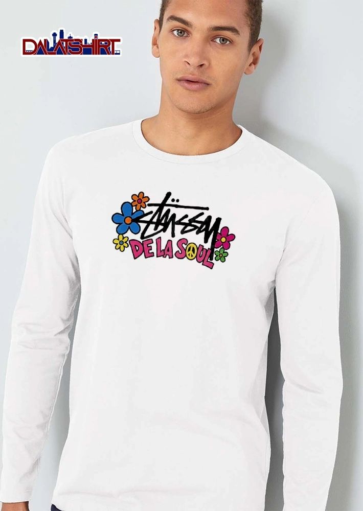 Stussy De LA Soul Colorful Daisy Flowers Peace Symbol Graffiti shirt