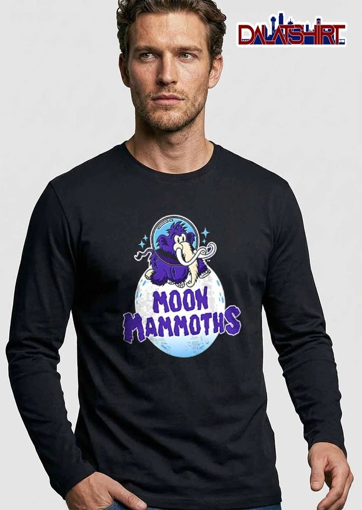 Moon Mammoths Purple Cartoon Mammoth Wearing Space Helmet Standing On Moon shirt