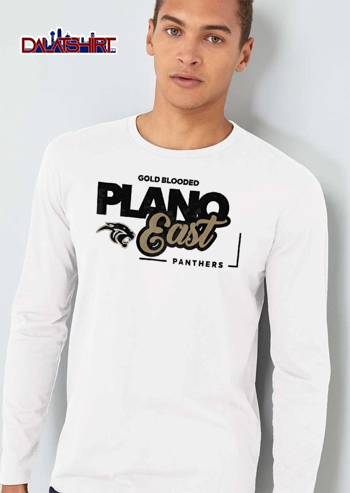 Plano East Panthers Gold Blooded Panther Head Mascot Script Typography shirt