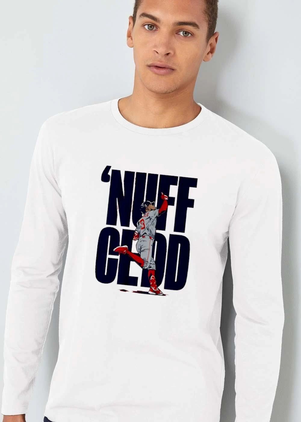Nuff Cedd Baseball Player Running Bases Pointing Up Big Block Letters shirt