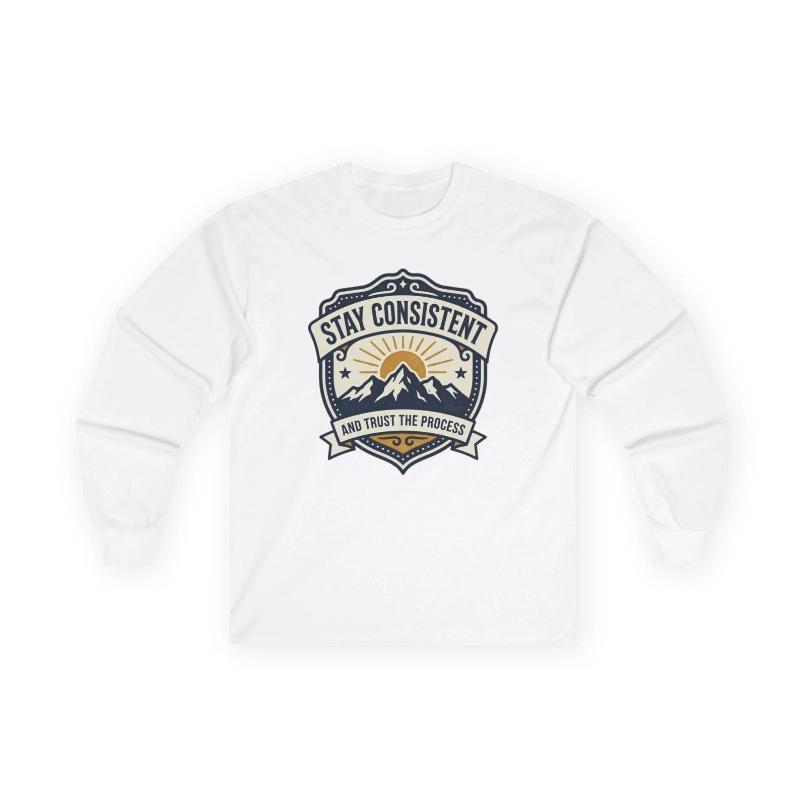Stay Consistent mountain badge Long Sleeve Tee | vintage outdoors logo