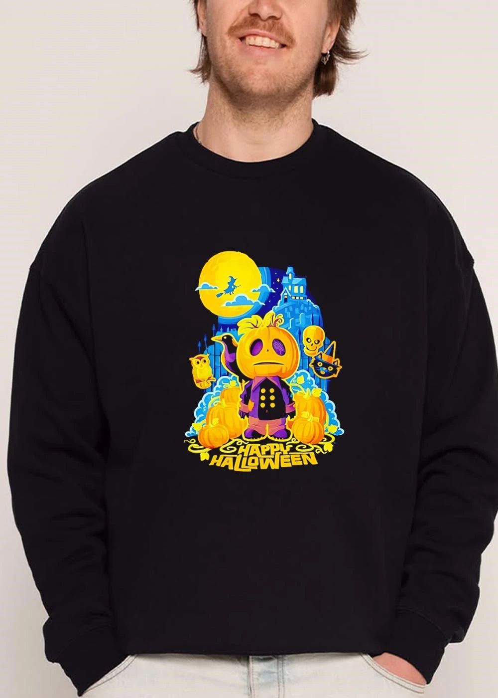 Happy Halloween Cartoon Pumpkin Character Crow Haunted House Moon shirt