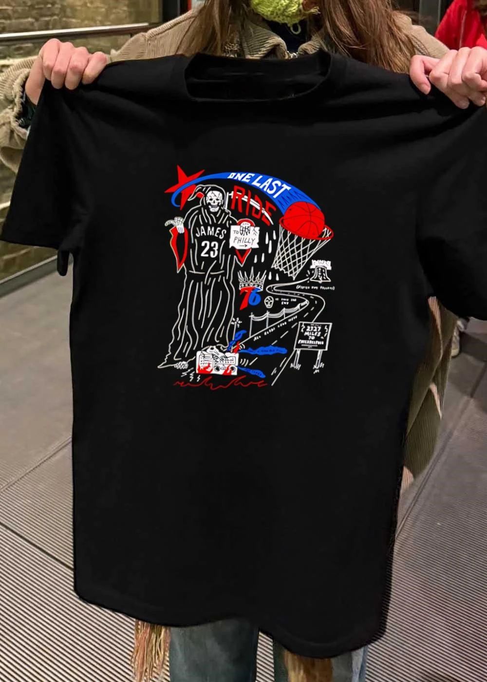 One Last Ride Grim Reaper Holding Sign To Philly Basketball 76ers T-Shirt