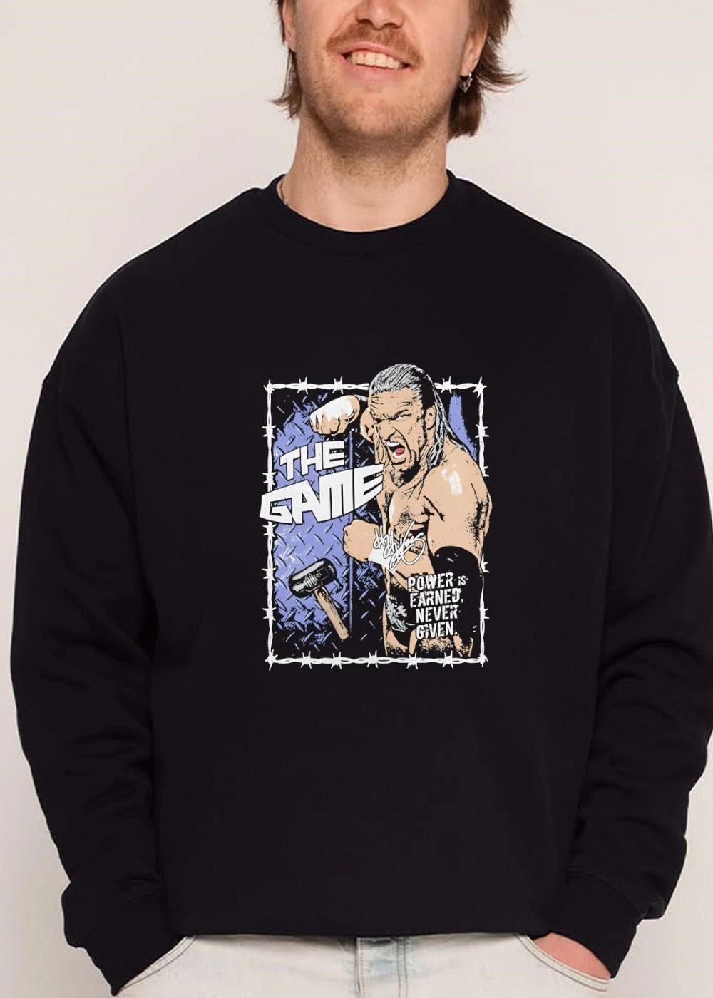 The Game Power Is Earned Never Given Triple H Screaming Wrestler Sledgehammer Barbed Wire Frame shirt
