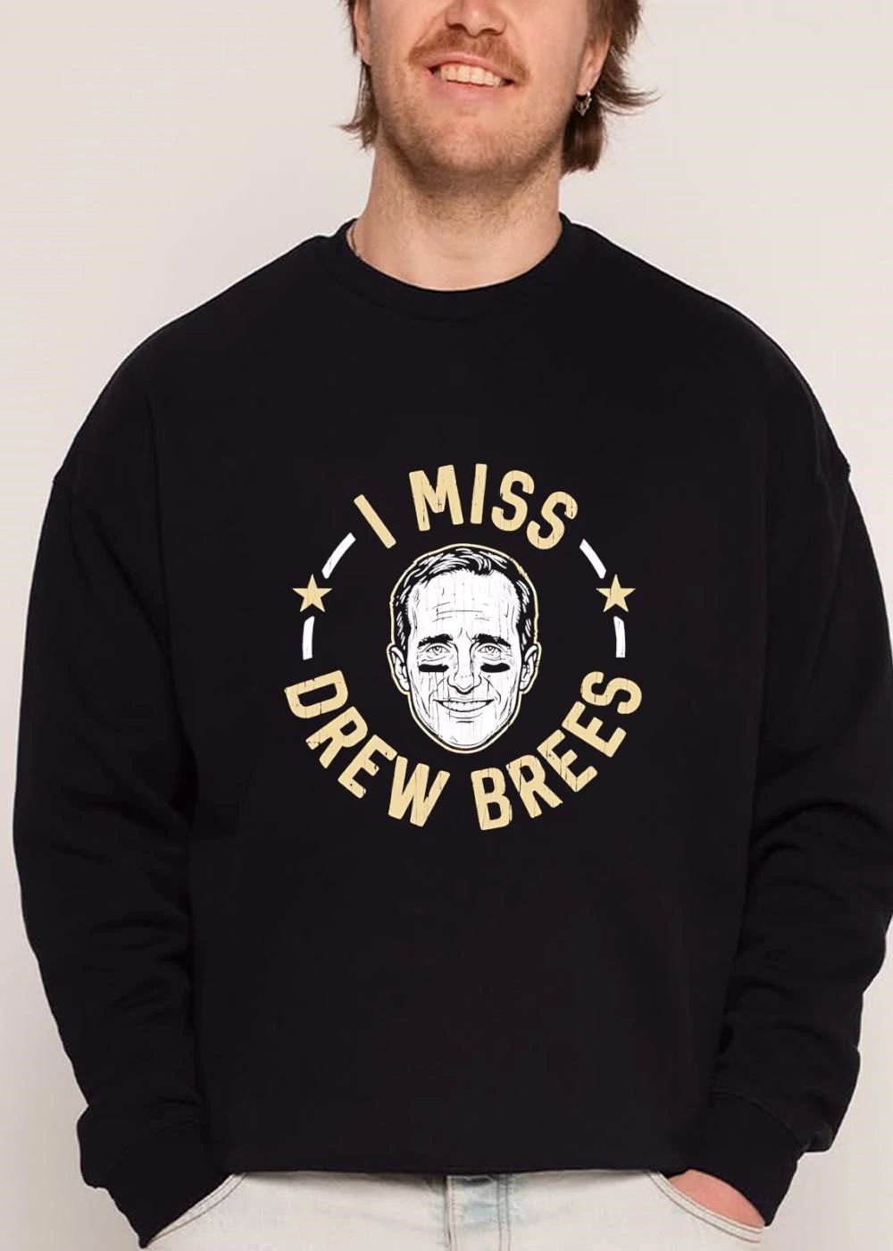 I Miss Drew Brees Distressed Line Art Portrait Eye Black Stars Circle shirt