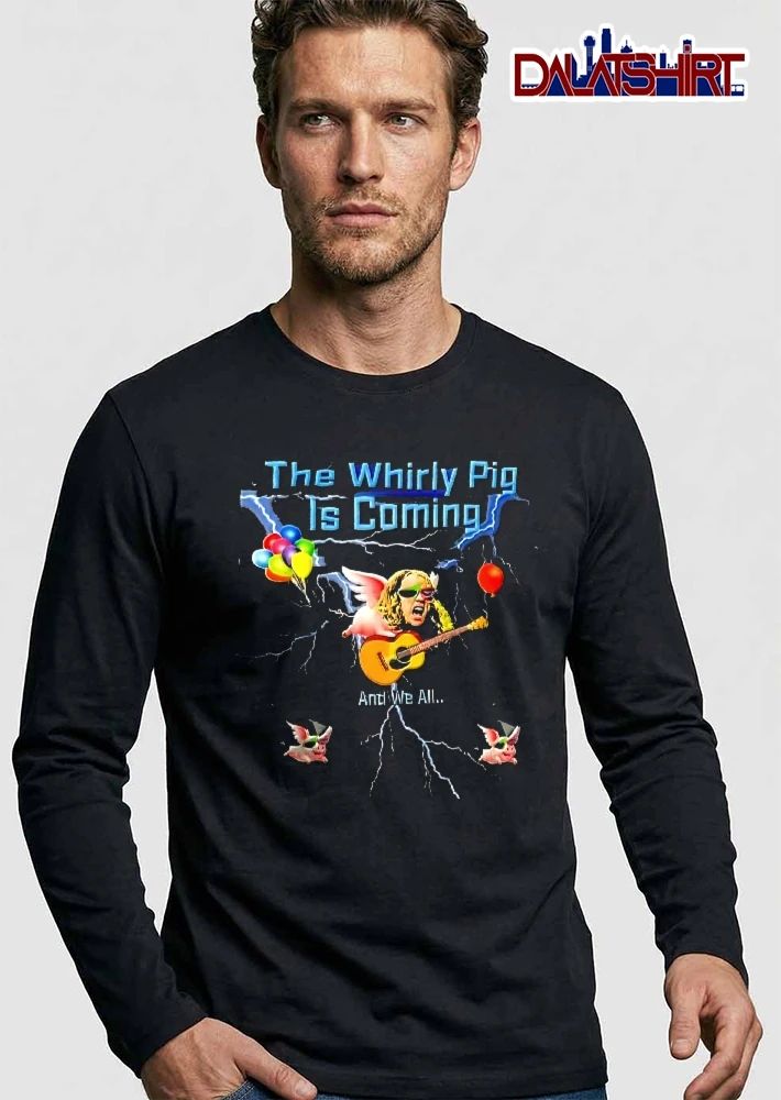 The Whirly Pig Is Coming And We All Caricature Flying Guitar Player Lightning Balloons shirt