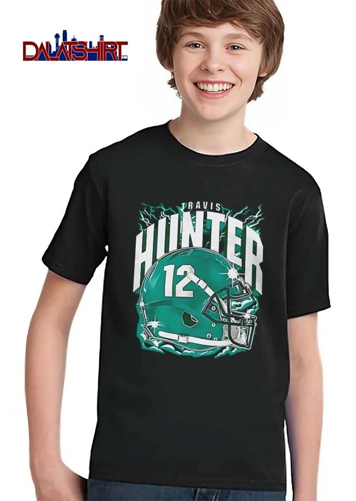 Travis Hunter Green Football Helmet Lightning Bolts Sparkles shirt