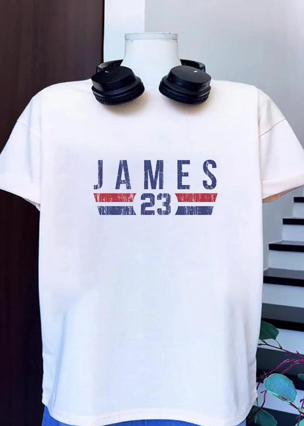 James 23 Apparel Distressed Red White and Blue Basketball Jersey shirt
