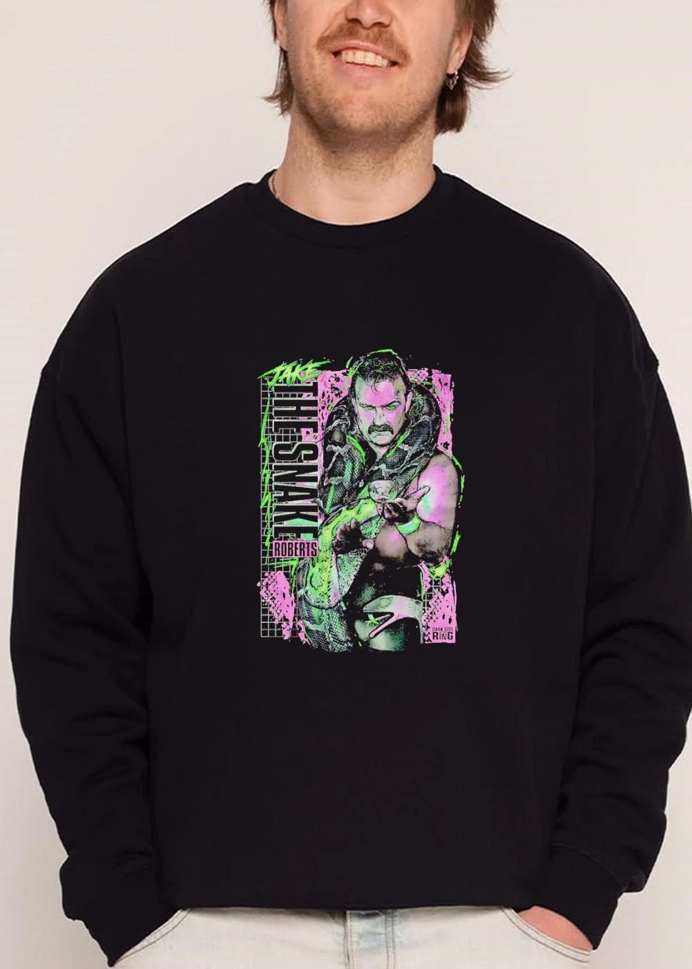 Dark Side Of The Ring Jake Snake Roberts Wrestler Holding Python Neon Halftone shirt